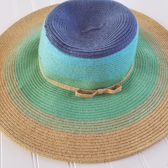 Chico Accessories - Blue and tan woven floppy Chico ombre sun hat